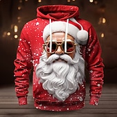 abordables Traje de Papá Noel-Sudadera con capucha de Papá Noel para hombre, diseño navideño en 3D, con estampado gráfico de Papá Noel, moda 3D, para deportes al aire libre, vacaciones, sudadera con capucha de manga larga, color