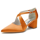 cheap Semi-Formal-Elegant Women&#039;s White Satin Pointed Toe Block Heels – Crisscross Strap Design for Weddings, Formal Parties, and Special Occasions