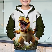 billiga Pojkens 3D-djur-Pojkar 3D Dinosaurie Huvtröja Kappa Ytterkläder Långärmad 3D-tryck Höst Vinter Mode Streetwear Häftig Polyester Barn 3-12 år Utomhus Ledigt Dagligen Normal