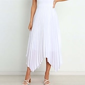 preiswerte Schlichte Röcke-Damen Rock Schaukel Langer Rock Elegant Modisch Maxi Hoher Taillenbund Röcke Einfarbig Gefaltet Asymmetrischer Saum Party Strasse Schwarz Weiß Wein Dunkelgrün Frühling Sommer Satin