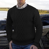 cheap Men&#039;s Pullover Sweater-Men&#039;s Irish Pullover Sweater Jumper Knit Sweater Ribbed Cable Knit Regular Tops Knitted Plain Crew Neck Vintage Keep Warm Daily Wear Going out Clothing Apparel Fall Winter