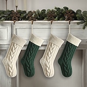 billige Strømper og holdere-Kabelstrikkede julestrømper, 18 tommer store peishengende strømper til julepynt, julegave