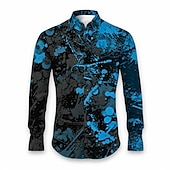 abordables Forme Géométrique-Homme Formes Géométriques Graffiti Chemise Chemise boutonnée manche longue Abstrait Usage quotidien Sortie Automne hiver Col rabattu Imprimer Bouton bas Rouge Bleu Violet