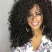 economico Parrucche di altissima qualità-Parrucche di capelli ricci afro crespi da 14 pollici per le donne parrucche ricci crespi per le donne ombre marroni con parrucche sintetiche con radici scure