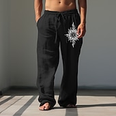 economico Pantaloni casual stampati da uomo-Per uomo Sole Pantaloni casual Pantaloni Pantaloni Larghi Misura del girovita medio Vintage All'aperto Abbigliamento casual alla moda Abbigliamento quotidiano Autunno &amp; Inverno Nero Bianco Verde