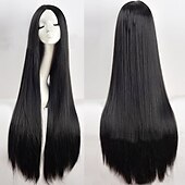 economico Orrore Classico-set con abito a sirena gotico parrucca lunga nera 2 * cuffie per parrucca famiglia Addams strega morticia addams abito lungo nero punk da donna per adulti&amp;amp; costumi di halloween facili da