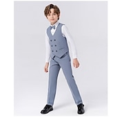 billige Guttens formelle drakt-6 deler Barn Gutt Dress og blazer Antrekk Helfarge Langermet Knapp Sett Formell Kul Høst Vinter 7-13 år Grå 5-delt sett (jakke + vest + bukse + sløyfe + Blått 6-delt sett (skjorte + jakke + vest