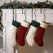 billige Strømper og holdere-Kabelstrikkede julestrømper, 18 tommer store peishengende strømper til julepynt, julegave