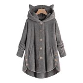 preiswerte Texturierte Kapuzenpullover &amp; Sweatshirts-Damen Übergroße Feste Farbe Warm Teddy Fuzzy Langarm Kapuzenpullover Lange Oberteile Strasse Casual Knopf Tasche Schwarz Gelb Rosa Wein Kaffee Herbst Winter