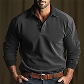 preiswerte Klassisches Poloshirt für Herren-Herren Polos mit Knöpfen Poloshirt Casual Sport Kargen Langarm Modisch Basic Glatt Taste Frühling &amp; Herbst Regular Fit Weiß Blau Khaki Dunkelgray Polos mit Knöpfen
