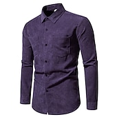 economico camicia da uomo con bottoni-Per uomo Camicia Maglietta informale Camicia di velluto a coste Nero Giallo Rosa Viola Marrone Manica lunga Liscio Bavero Strada Da mare Di base Abbigliamento Di tendenza Comodo