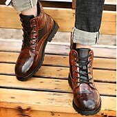 cheap Combat Boots-Men&#039;s Brown Faux Leather Lace-Up Boots with Crocodile Pattern and Rugged Sole, Stylish and Durable for Outdoor and Casual Wear