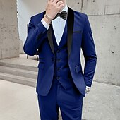cheap Homecoming Suits-Men&#039;s Wedding Party Tuxedos Black Tie Homecoming Solid Color Standard Fit 3 Piece Single Breasted One-button