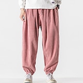 cheap Joggers-Men's Sweatpants Corduroy Pants Carrot Pants Pocket Drawstring Elastic Waist Plain Comfort Breathable Outdoor Daily Going out Fashion Casual Black Pink