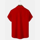 abordables Tenue de Père Noël-chemises imprimées père noël pour hommes, manches courtes décontractées, tenue quotidienne, sortie week-end, automne / automne, poche rabattue, imprimé boutonné, jaune, rouge, bleu, vert, tissu