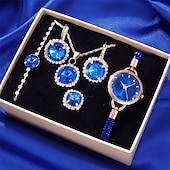 abordables Relojes de Cuarzo-6 unids/set reloj de pulsera para mujer elegante reloj de cuarzo con diamantes de imitación reloj de pulsera analógico vintage &amp; conjunto de joyas regalo para mamá ella