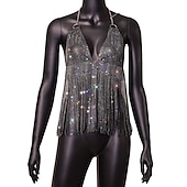 levne Sexy kostýmy-Kovový S hlubokým výstřihem na zádech Třpyt Nátělníky Řetízek Crop tílko Disko Hluboké V Dámské Karneval Párty Klub Dospělé Nátělník
