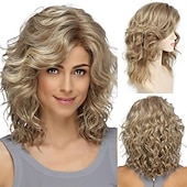 economico parrucca più vecchia-parrucche bionde ricce a caschetto per donne bianche parrucche corte per capelli ondulati a strati con radici scure soffici parrucche sintetiche naturali per l&#039;uso quotidiano nelle feste