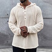 abordables Camiseta de punto gofre-Hombre Camisa de gofres Camiseta Henley Shirt Camiseta superior Manga Larga Con Capucha Primavera &amp; Otoño Plano Moda Design Básico De Punto Vacaciones Calle Noche Verde Color Caquí Beige Camiseta