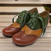 preiswerte Damenschnürschuhe-Damen Absätze Pumpen Bullock Schuhe Wingtip-Schuhe Vintage-Schuhe Party Outdoor Täglich Farbblock Sommer Konischer Absatz Runde Zehe Elegant Urlaub Kuschelig Leder Schnalle Schwarz Gelb Purpur