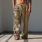 Men's Sun Linen Pants Pants Trousers Baggy Pants Mid Waist Vintage Outdoor Daily Wear Streetwear Fall & Winter Black White Green 9