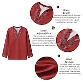 cheap Ethnic Pattern-Men&#039;s Ethnic Shirt Linen Shirt Long Sleeve Fashion Streetwear Designer Outdoor Daily Going out Spring &amp; Summer Stand Collar Print Yellow Light Green Pink Red Navy Blue
