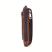 cheap Men&#039;s Bags-Sleek Brown Leather Vertical Sling Bag - Compact Men&#039;s Crossbody Bag with Multiple Zippered Pockets, Ideal for Daily Use and Travel