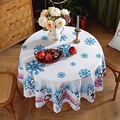 baratos Decoração de Natal-Toalha de mesa redonda à prova d&#039;água e resistente a óleo, cobertura de mesa com decoração de inverno para jantar patry