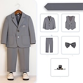 billige Guttens formelle drakt-6 deler Barn Gutt Dress og blazer Antrekk Helfarge Langermet Knapp Sett Formell Kul Høst Vinter 7-13 år Grå 5-delt sett (jakke + vest + bukse + sløyfe + Blått 6-delt sett (skjorte + jakke + vest