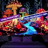cheap Blacklight Tapestries-Mushroom Fantasy Blacklight Tapestry Glow in the Dark Glow Party UV Reactive Trippy Misty Nature Landscape Hanging Tapestry Wall Art Mural for Living Room Bedroom