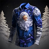 billiga Jultomtens outfit-Herr jultomten Julgran Skjorta Långärmad Ledigt Jul Dagliga kläder Utekväll Höst vinter Nedvikt Mönster Button-Down Grå+Purpur Gul Rubinrött Mörk marin Kungsblå