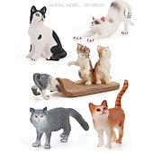 cheap Building Toys-PVC Solid Simulation Pet Cat Model Black And White Cat Stretched Lazily Cat Playing With Cat Tabletop Decoration Small Ornaments