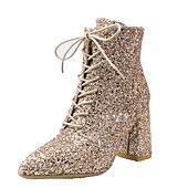 abordables Fiesta Nocturna-Mujer Botas Zapatos brillantes y brillantes Botas Metálicas Tallas Grandes Fiesta Exterior Trabajo Botines Botines Invierno Pedrería Tacón Cuadrado Dedo redondo Moda Sensual Cuero Sintético Cordones