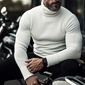 cheap Men&#039;s Pullover Sweater-Men&#039;s Turtleneck Sweater Pullover Sweater Jumper Knit Sweater Ribbed Knit Regular Tops Pitted Plain Roll Neck Keep Warm Modern Contemporary Casual Daily Wear Clothing Apparel Fall Winter Black White