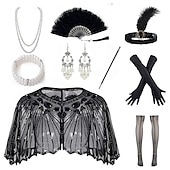 economico Sciarpe &amp; Wrap-Retrò Vintage Anni Ruggenti Anni 1920 Abiti Fascia Flapper Set di accessori Il grande Gatsby Invitato al matrimonio Paillettes Paillettes Per donna Halloween Carnevale Mascherata Carnevale Festa