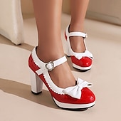 cheap Platform Heels-Women&#039;s Vintage Lolita Mary Jane Heels with Bow and Heart Buckle – Retro Platform Pumps for Cosplay and Parties