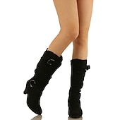 olcso Slouch Boots-Női Csizmák Slouchy Boots Szabadtéri Napi Tömör szín Középborjú csizma Csat Tűsarok Kerek orrú Alkalmi Bőrutánzat Cipzár Világosbarna Fekete Barna