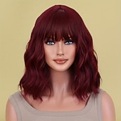abordables Perruques Synthétiques Sans Bonnet-Perruques synthétiques ondulées longueur épaule avec frange pour femmes, à la mode pour un usage quotidien, cosplay de fête