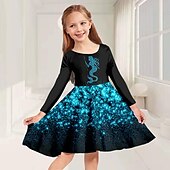 billige 3D Shining Vision kjole-Jenter&#039; 3D Grafisk Kjole Langermet 3D-utskrift Vår Høst Feriereise Daglig Ferie søt stil Fritid Søt Barn 3-10 år Swingkjole Kjole med A-linje Ovenfor knéet Normal
