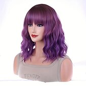 abordables Perruques Synthétiques Sans Bonnet-Perruques synthétiques ondulées longueur épaule avec frange pour femmes, à la mode pour un usage quotidien, cosplay de fête