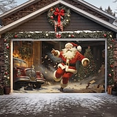 cheap Garage &amp; Door Banners-Christmas Door Decorations Outdoor Garage Door Cover Santa Xmas Door Banner Santa Claus Snowman Large Door Mural Backdrop Decoration forHoliday Home Wall Decorations