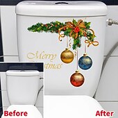 ieftine Autocolant-autocolant cu model de bile de Crăciun coroană de Crăciun, autocolant decorativ pentru capac de toaletă, decal pentru capac de toaletă, autocolant pentru capacul de toaletă, autocolante detașabile pentru renovarea toaletei