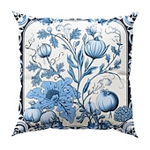 abordables style floral &amp; végétal-Taie d&#039;oreiller double face à fleurs sarcelle, taie d&#039;oreiller carrée décorative douce, pour chambre à coucher, salon, canapé, chaise, 1 pièce