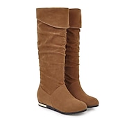 levne Slouch Boots-dámské ploché boty ke kolenům, boty z umělého semiše ve více barvách na podzimní a zimní nošení