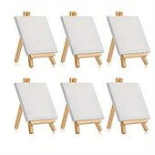 お買い得  絵画、描画、画材-6パック ミニキャンバスとイーゼルセット ミニキャンバスパネル ミニ木製イーゼル キャンバスサイズは4 x 4 イーゼルサイズは3.1 x 5.9 子供の絵画油絵とDIY落書き用