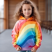 abordables Vision 3D de la Fille &amp; Éclat-Fille 3D à imprimé arc-en-ciel Sweat à capuche Pullover manche longue 3D effet Automne Hiver Actif Mode Le style mignon Polyester Enfants 3-12 ans Capuche Extérieur Casual du quotidien Standard