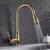 preiswerte Mit ausziehbarer Brause-Küchenspülen-Mischbatterie mit ausziehbarem Sprüher, Hochlichtbogen-Messing, Silber / Kaffee, Einhand-Einloch, ölgeriebene Bronze, herunterziehbare hohe Küchenarmaturen mit Warm- und Kaltwasserschlauch