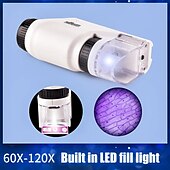 お買い得  知育玩具-ハンドヘルド顕微鏡キットラボ LED ライト 60x-120x ラボミニハンドヘルドバッテリー駆動顕微鏡 LED ライト付き子供科学