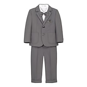 billige Guttens formelle drakt-6 deler Barn Gutt Dress og blazer Antrekk Helfarge Langermet Knapp Sett Formell Kul Høst Vinter 7-13 år Grå 5-delt sett (jakke + vest + bukse + sløyfe + Blått 6-delt sett (skjorte + jakke + vest