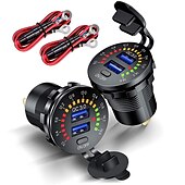 voordelige Auto-oplader-36w dual usb qc3.0 autolader 12v usb-uitgang snel opladen stopcontact met kleurrijke digitale voltmeter &amp; aan / uit knop &amp; 10a ingebouwde zekering voor voertuigen motorfietsen marine boot atv bus